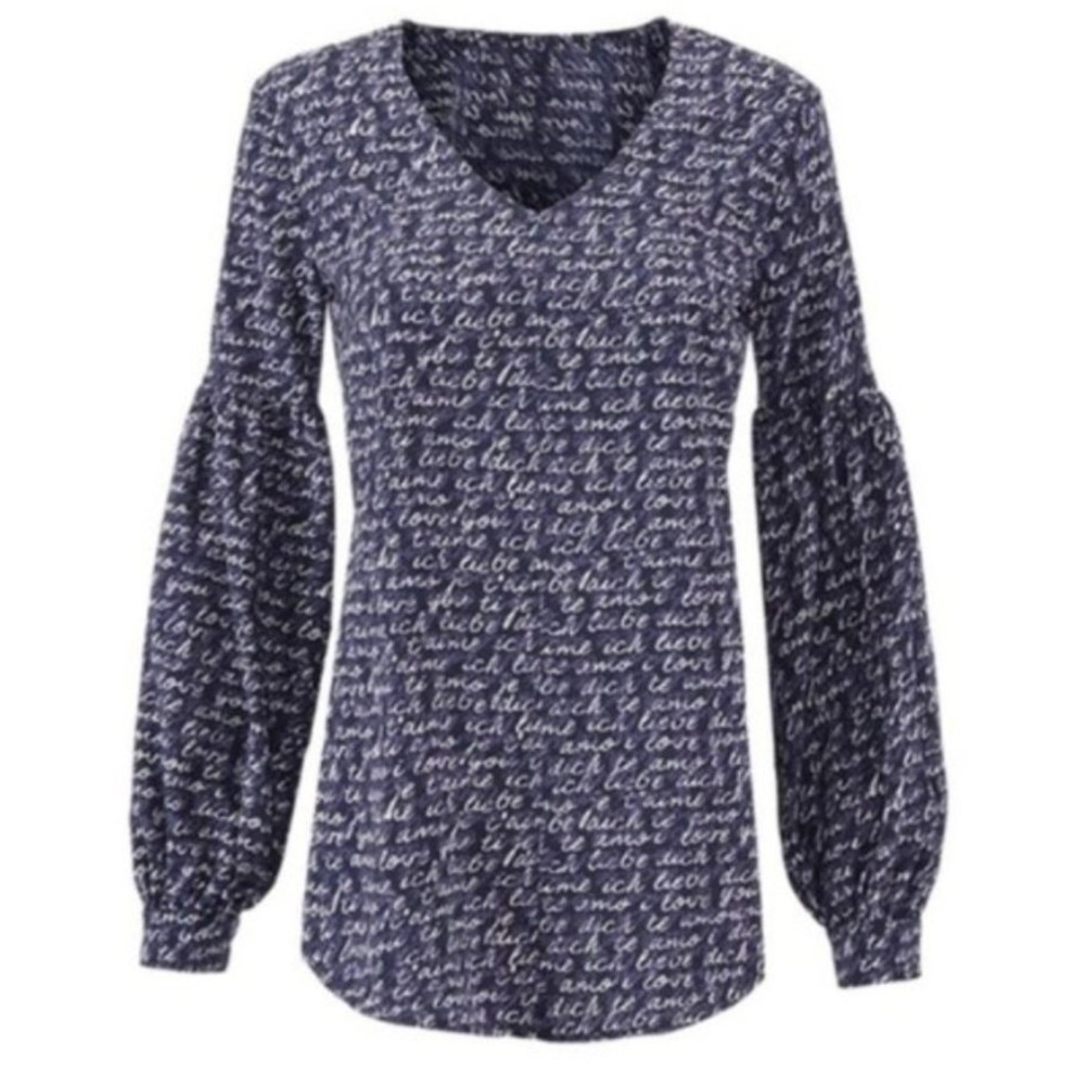 Cabi 5336 Women’s Medium Te Amo Blouse Navy & White I Love You Top